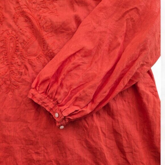 Lauren Ralph Lauren Womens 3X Embroidered Linen Tunic Top Long Sleeve Split Neck - Picture 4 of 7